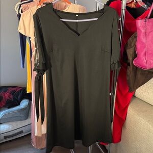 Elegant Black Dress with Tie Sleeves